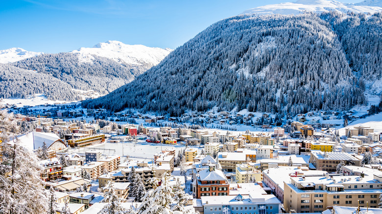 Aerial view, Davos in winter