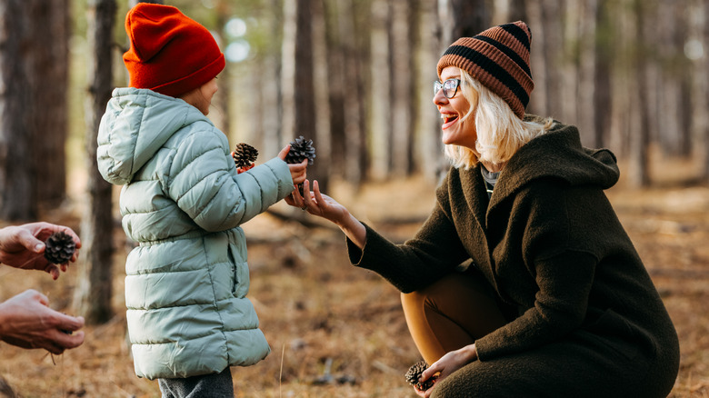 woman and child in woods