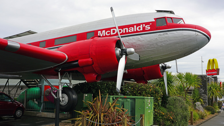 red and white McDonald's plane