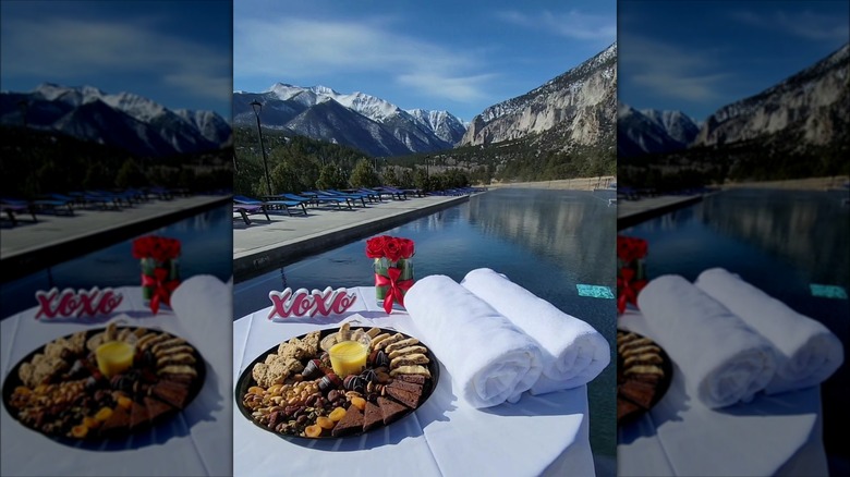 Romantic snack spread near pool