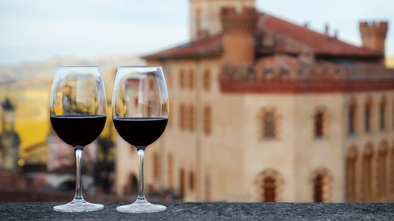 Wine glasses on terrace
