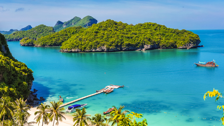 Tropical water with long dock