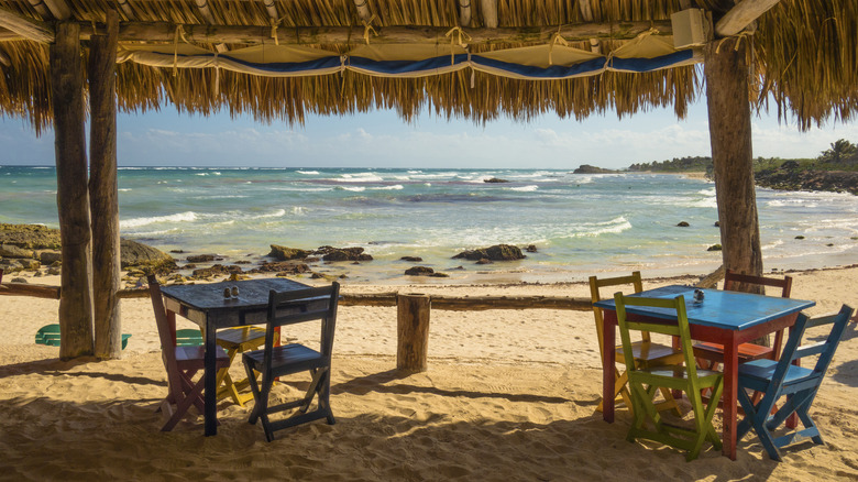 Palapas restaurant on the beach