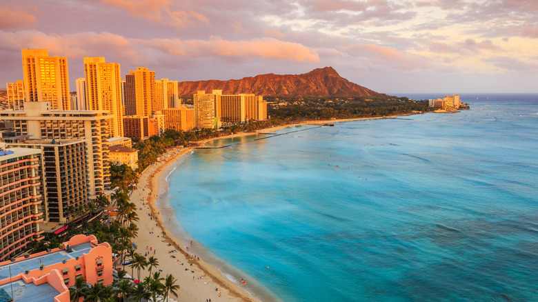 Honolulu skyline at golden hour