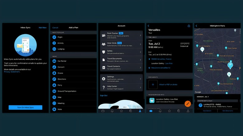 Screenshots of TripIt app features