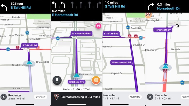 Screenshots of Waze navigation