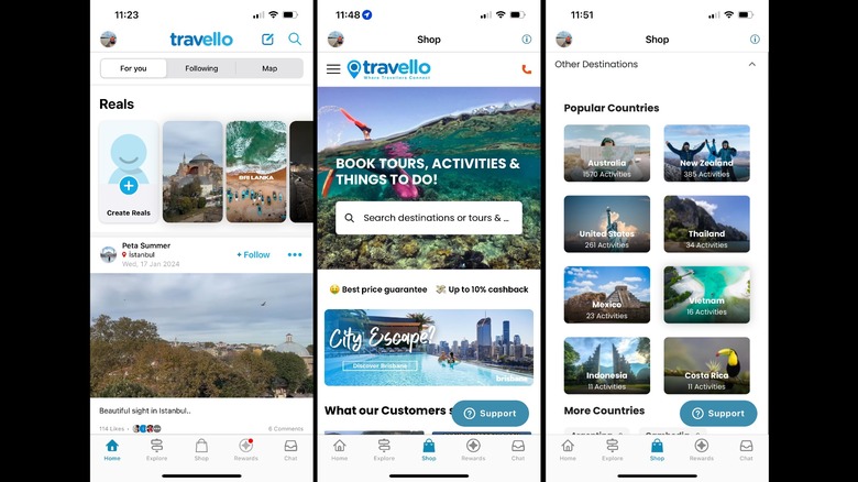 Travello app homepage 