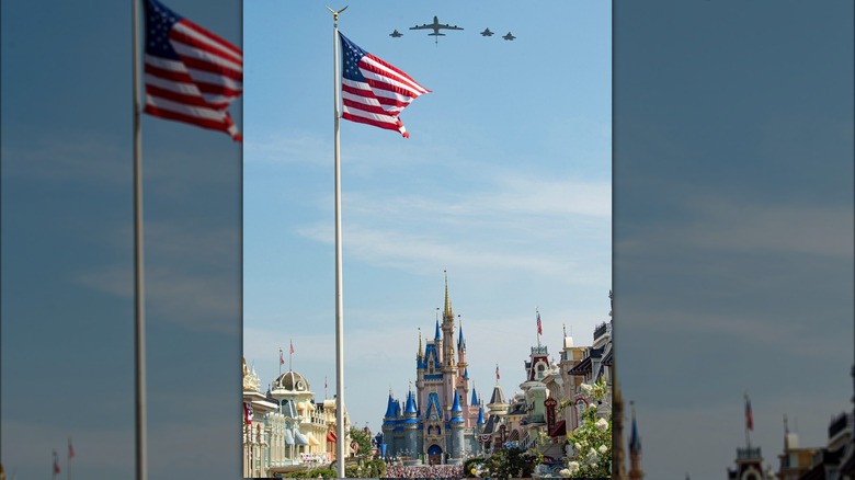 planes flying over american flag