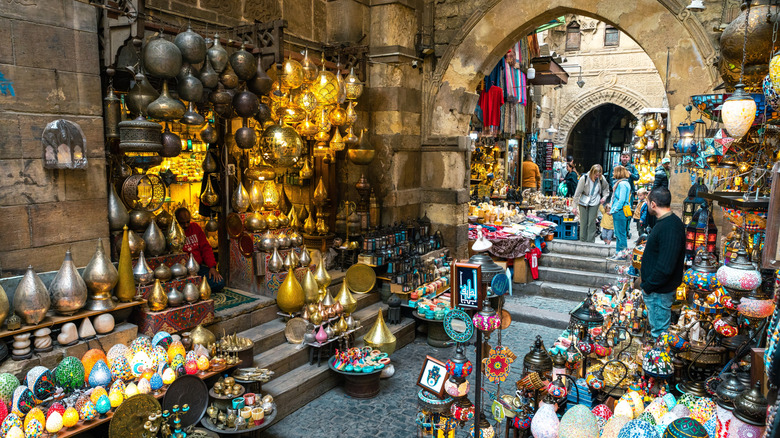 Marketplace with arched doorways in Egypt