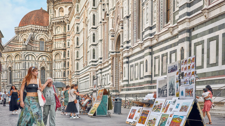 Tourists strolling through Florence