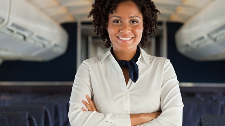 Flight attendant on plane