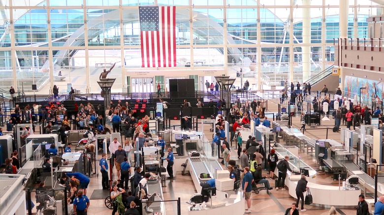 Busy security checkpoint at Denver Airport