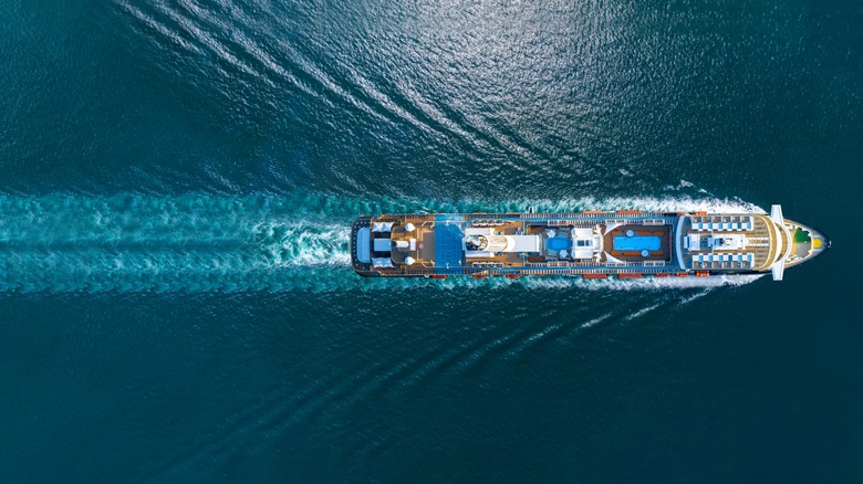 Aerial of cruise liner on the ocean