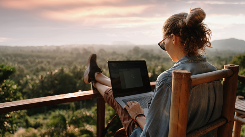 Woman working on laptop