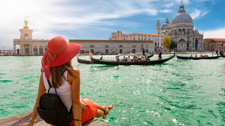 Woman sunbathing in Venice