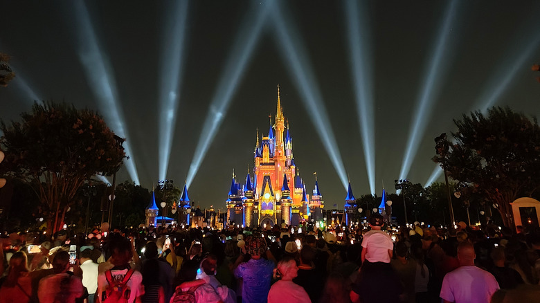 Lights around Cinderella's Castle at Disney World