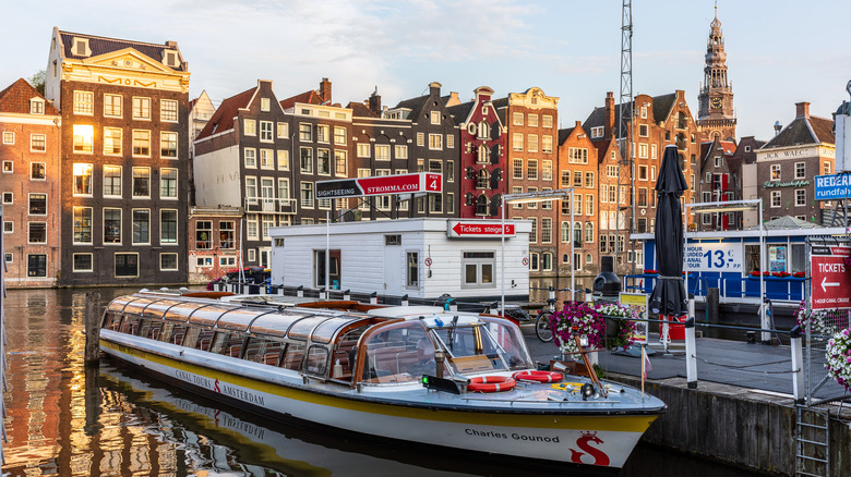 Amsterdam canal cruise pier daytime