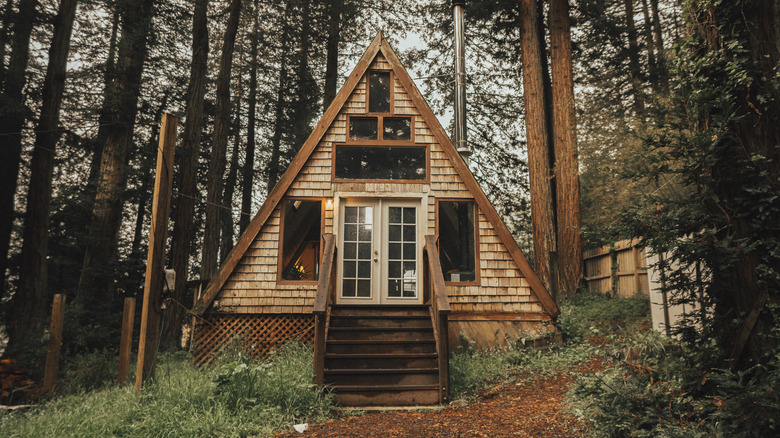 A-frame cabin in the woods