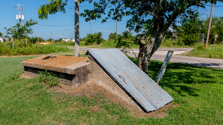 An old storm shelter in the ground