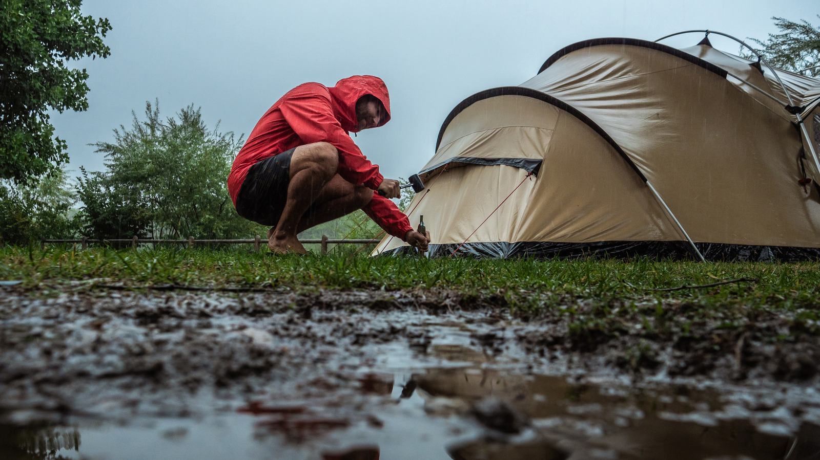 Camping in shop rain storm