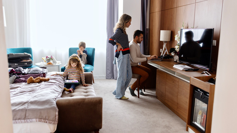 Family in a hotel room