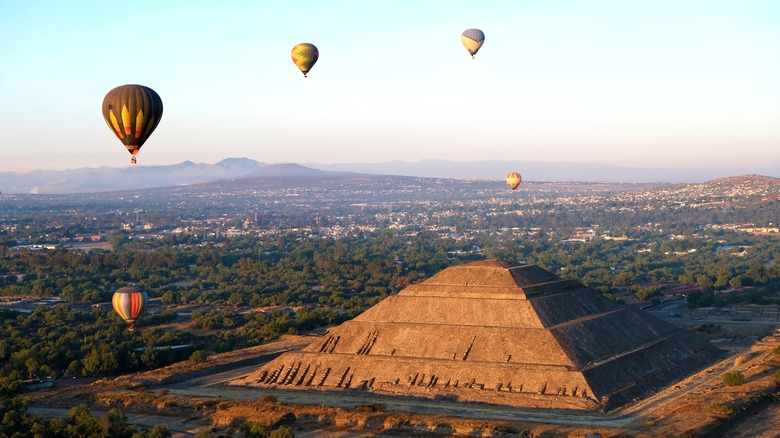 Mayan pyramid seen from balloon