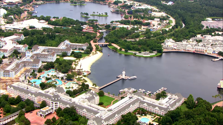 Aerial view Crescent Lake Epcot walk