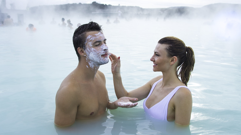 couple with blue lagoon mud masks