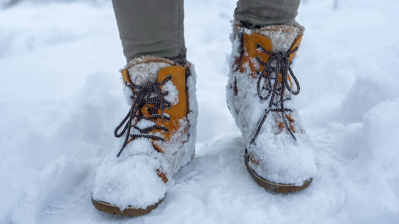 Hiking boots in the snow
