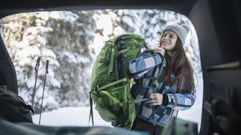 Female hiker wearing with backpack