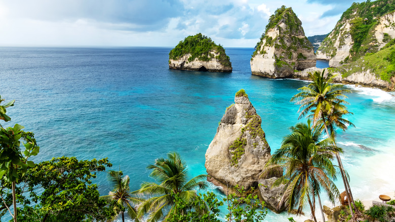 Diamond Beach cove in Bali with greenery and turquoise waters