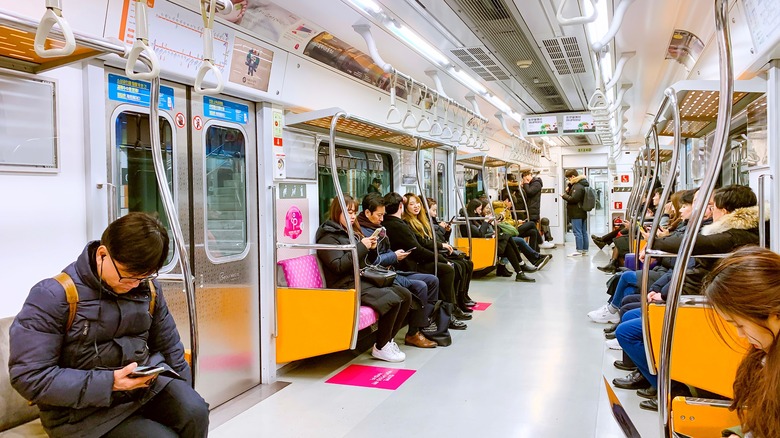 Passengers inside Seoul subway