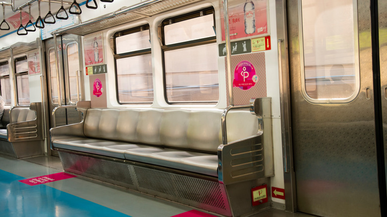 "Pink Light" seating in subway