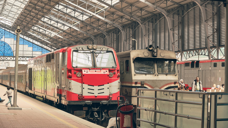 Trains stopped in station.