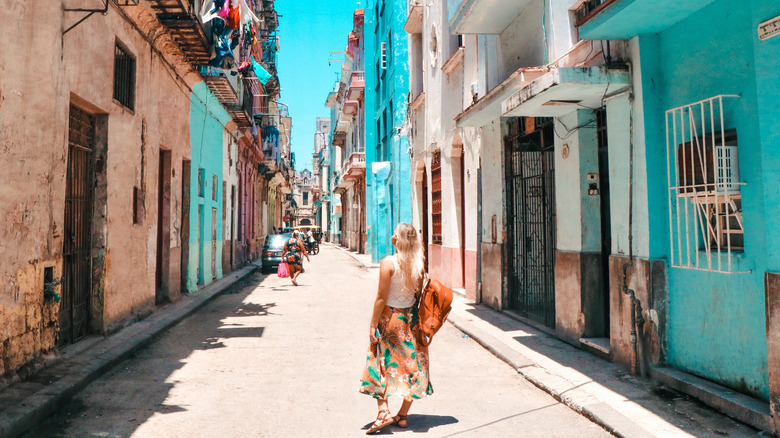 Tourist walking in Old Havana
