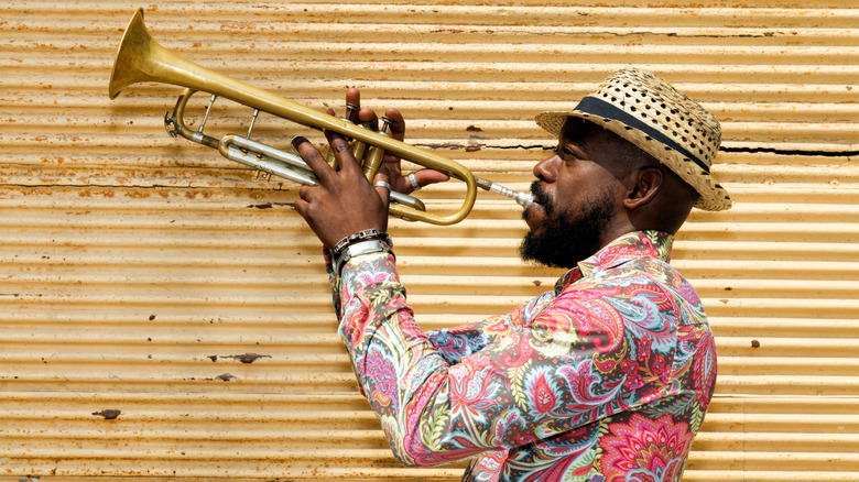 Professional Cuban musician playing trumpet