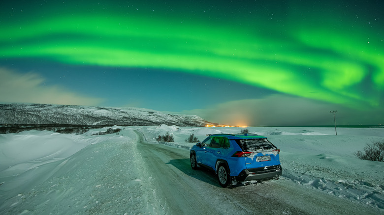 driving under Northern Lights