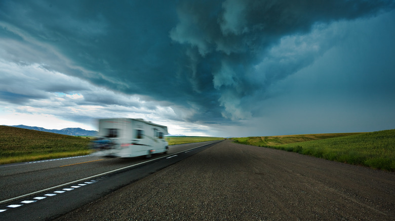 RV driving in a storm
