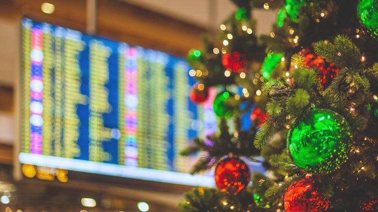 Christmas tree and flight information screen