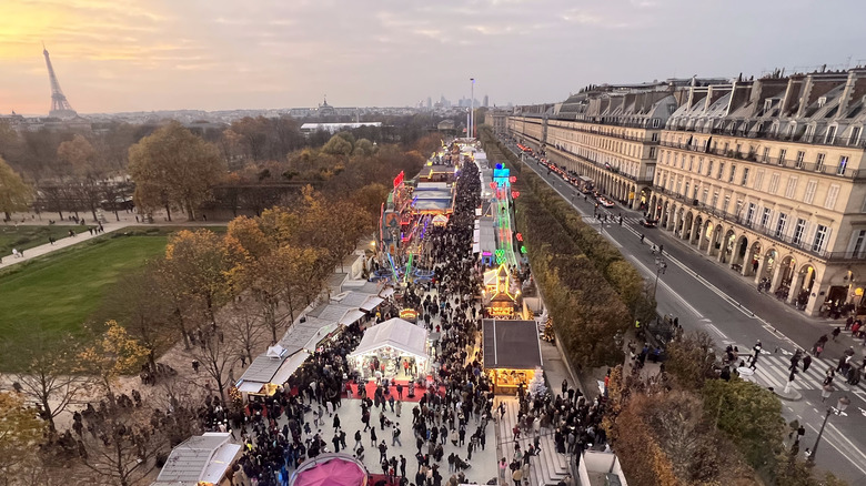 Aerial shot of a Christmas market