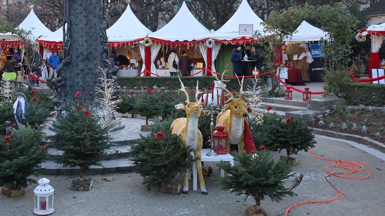 Fake reindeer at traditional Christmas market