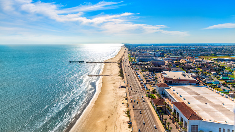 Aerial view of the Galveston coastline