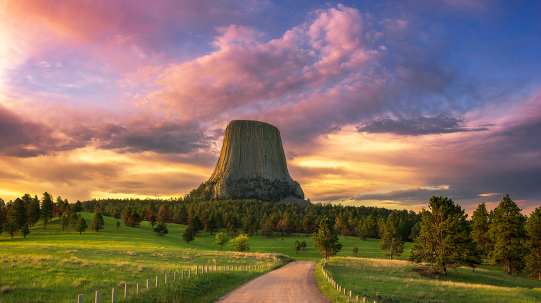 Devils Tower with sunset