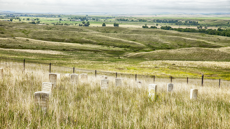 Little Bighorn Battlefield with gravestones