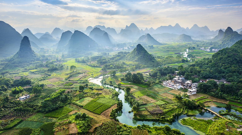 Aerial view of the Li River in China