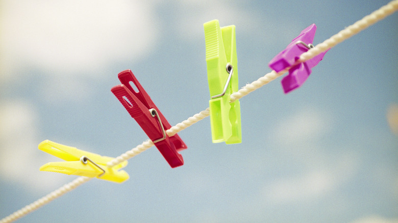 Colored clothespins on line