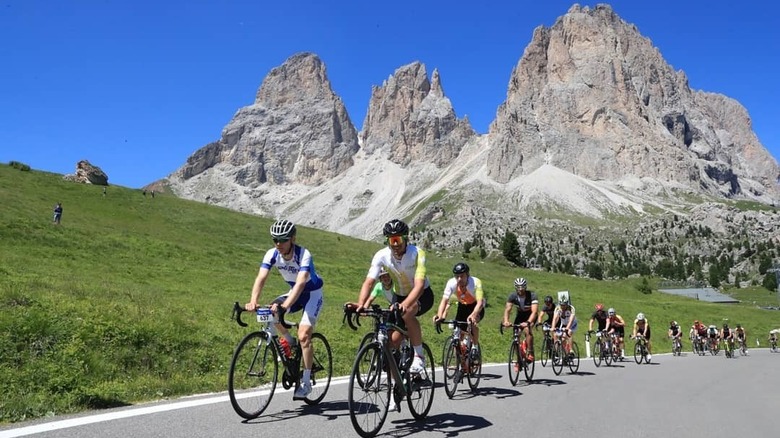 Cyclists traveling Grand Dolomites Road