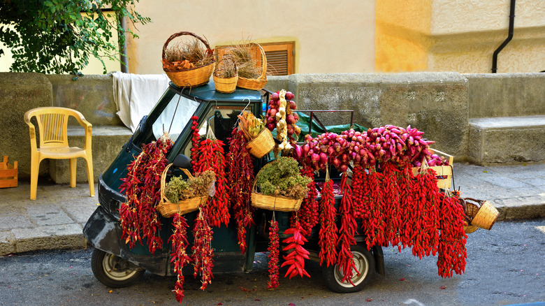 Calabrian chilis, red onions, Calabria