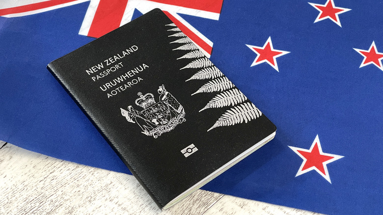 New Zealand passport on national flag