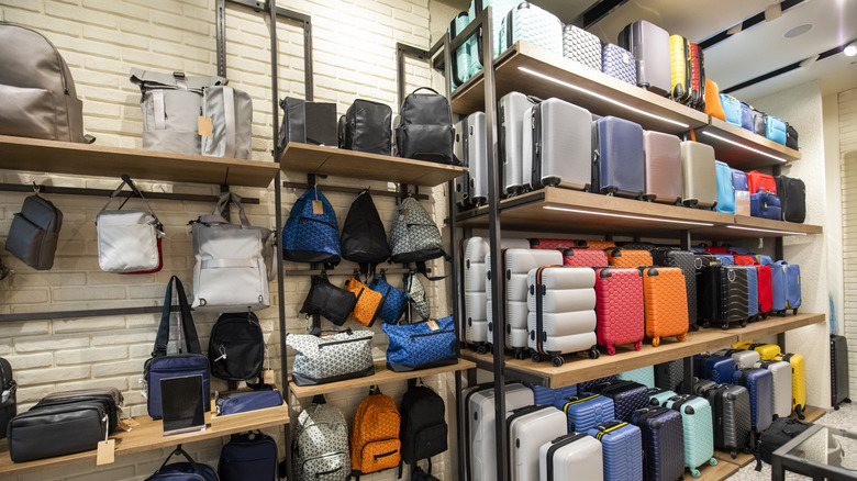 luggage and bags on shelves in store